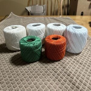 Source Unknown Fiber Art Threads in White, Green, and Orange
